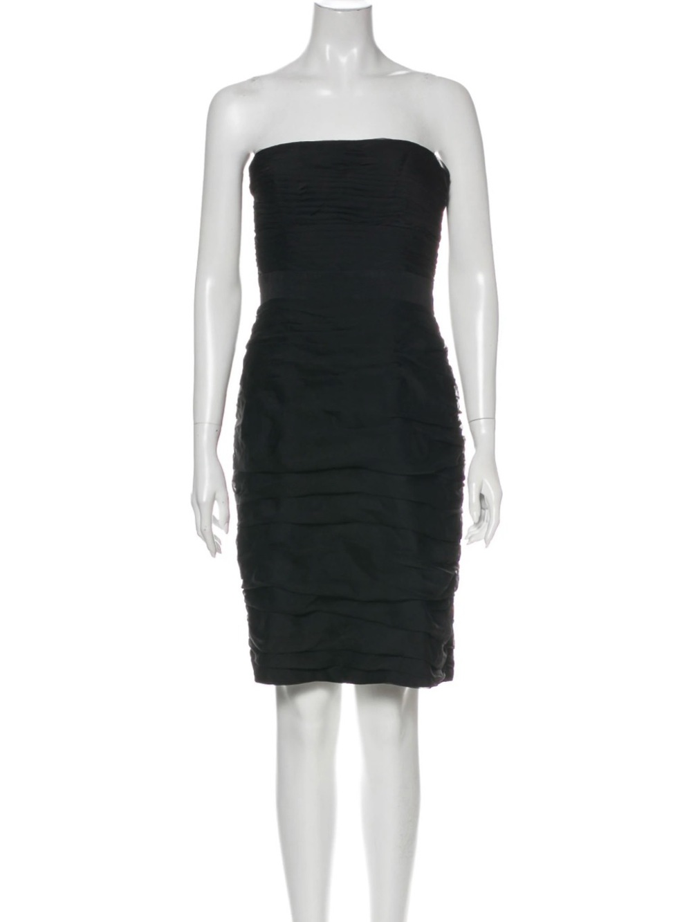 ML Monique Lhuillier Black Strapless Ruched Sheath Cocktail Dress Size 6